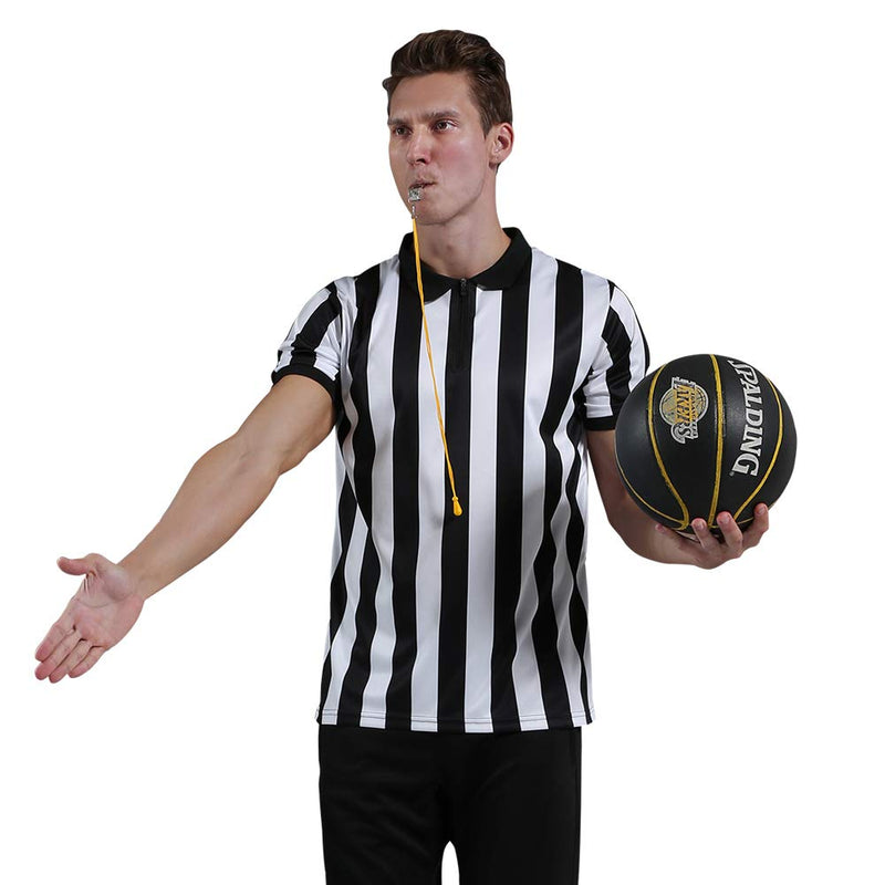 Shinestone Referee Shirts with Whistle, Men's Zipper Neck Basketball Football Soccer Sports Referee Umpire Shirt Referee Shirt Jersey Costume Short Sleeves, Perfect for Outdoor Sports Small - BeesActive Australia