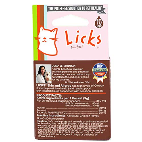 Licks Pill Free Cat Skin and Allergy - Omega 3 Cat Allergy Relief - Cat Vitamins & Supplements for Itchy Skin - Turmeric Supplement for Cat Skin - Gel Packets 10 Use - BeesActive Australia