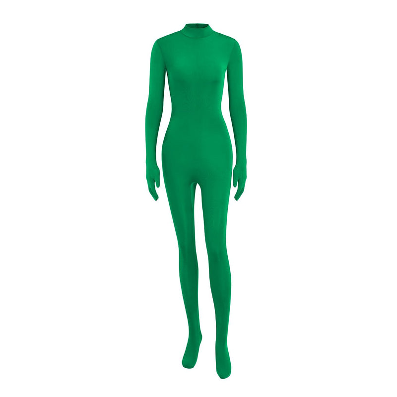 [AUSTRALIA] - SUPRNOWA Unisex Turtleneck Footed/Footless Long Sleeve Lycra Spandex Unitard XX-Large Green (Footed With Hands) 