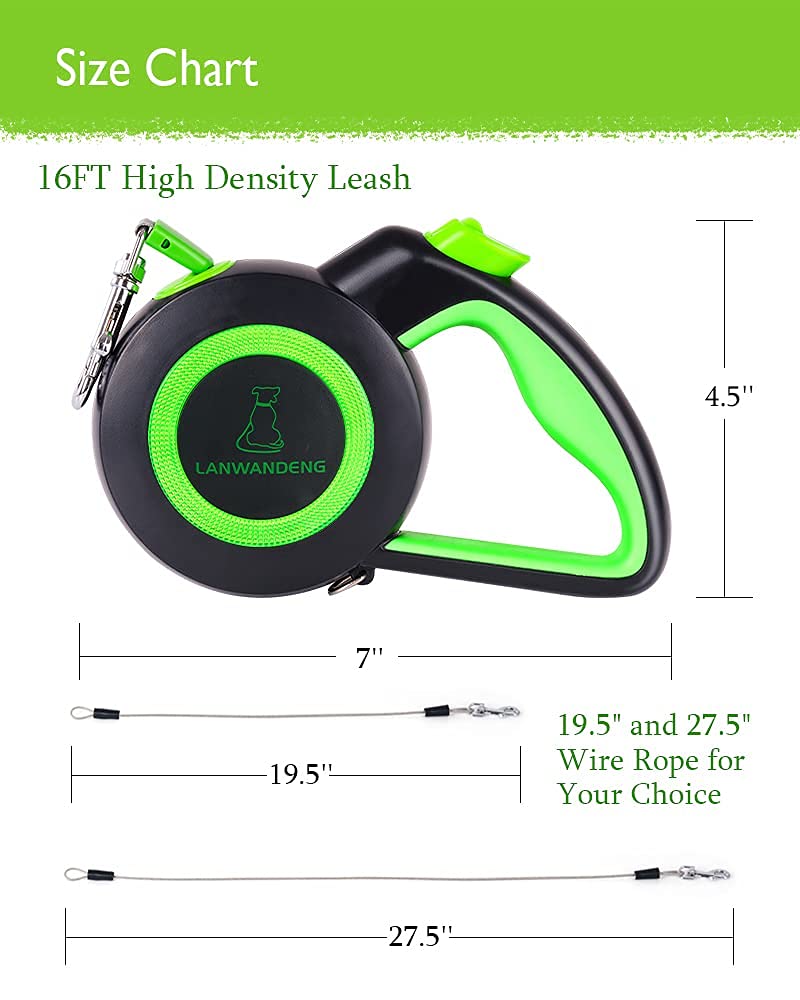 Chew Proof Retractable Dog Leash with 2 Heavy Duty Anti-Chewing Wire Ropes, 16FT Leashes 360 Tangle Free for 2 Dogs, Dual Dog Lead for Small/Medium/Large Dogs Medium Green - BeesActive Australia