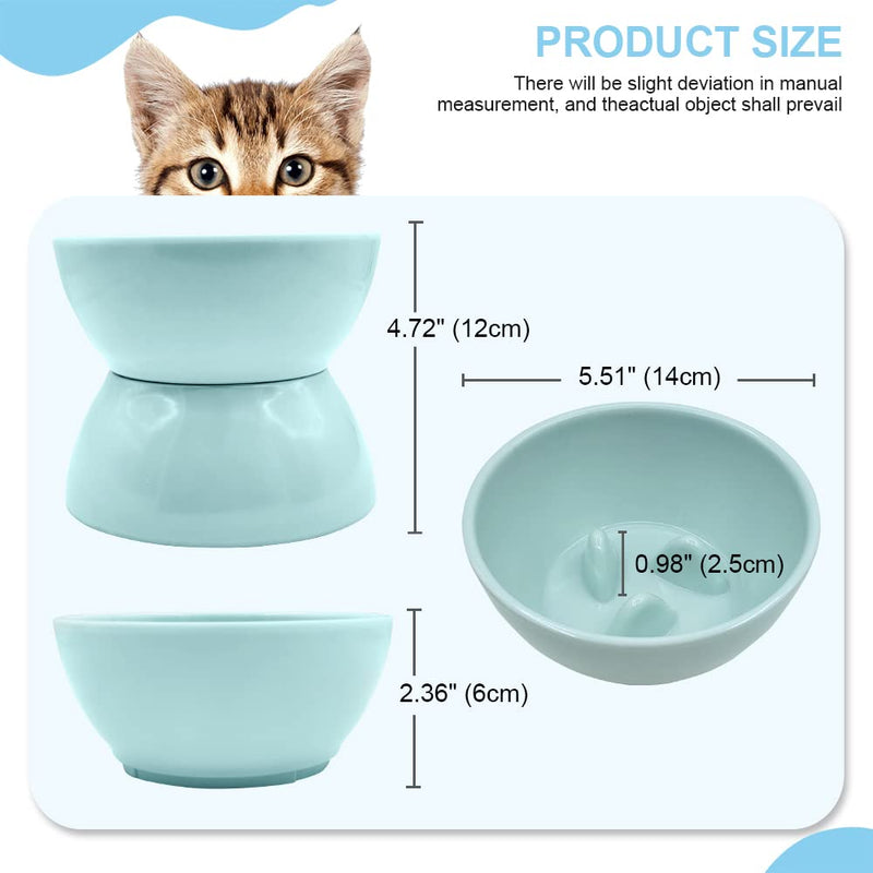 Cat Bowls for Food and Water,Elevated Cat Dog Bowls ,Dog Raised Bowls with Slow Feeder ,Removable Cat Bowl Non Spill Dog Water Bowls Cat Dishes for Small Medium Large Dogs and Cats Light Blue - BeesActive Australia