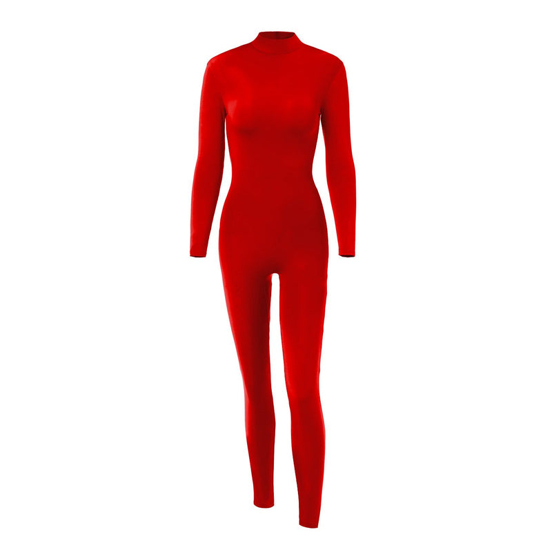 SUPRNOWA Unisex Turtleneck Footed/Footless Long Sleeve Spandex Full Body Unitard Medium Red (Footless) - BeesActive Australia