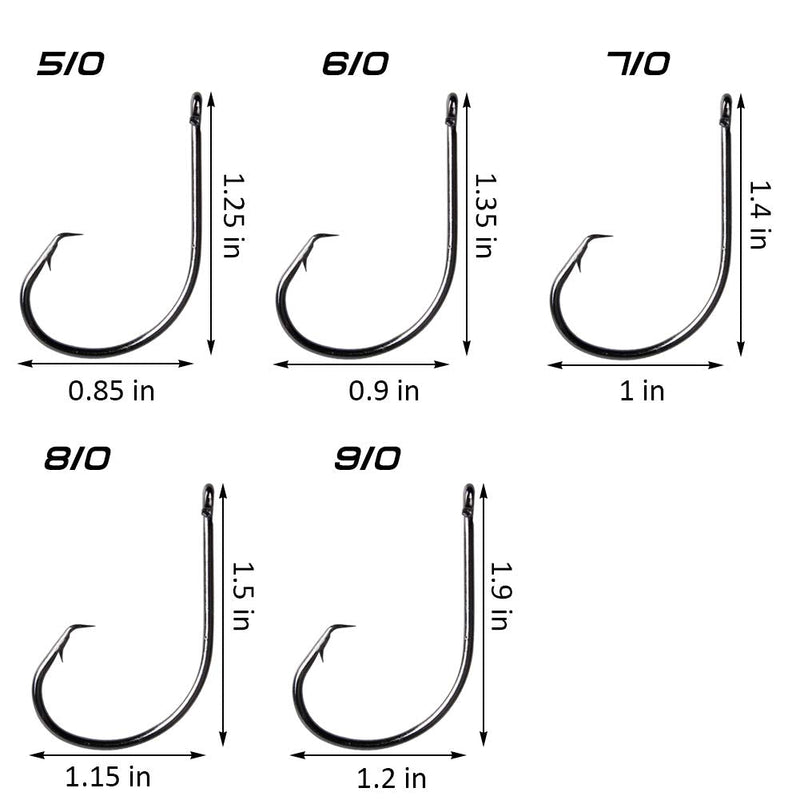Circle Hooks Saltwater Fishing Hook - 50/150pcs in-line Straight Eye Circle Hook High Carbon Steel Chemically Sharpened Barbed Point Octopus Hook Wire Hooks 50pcs (5/0-9/0) - BeesActive Australia