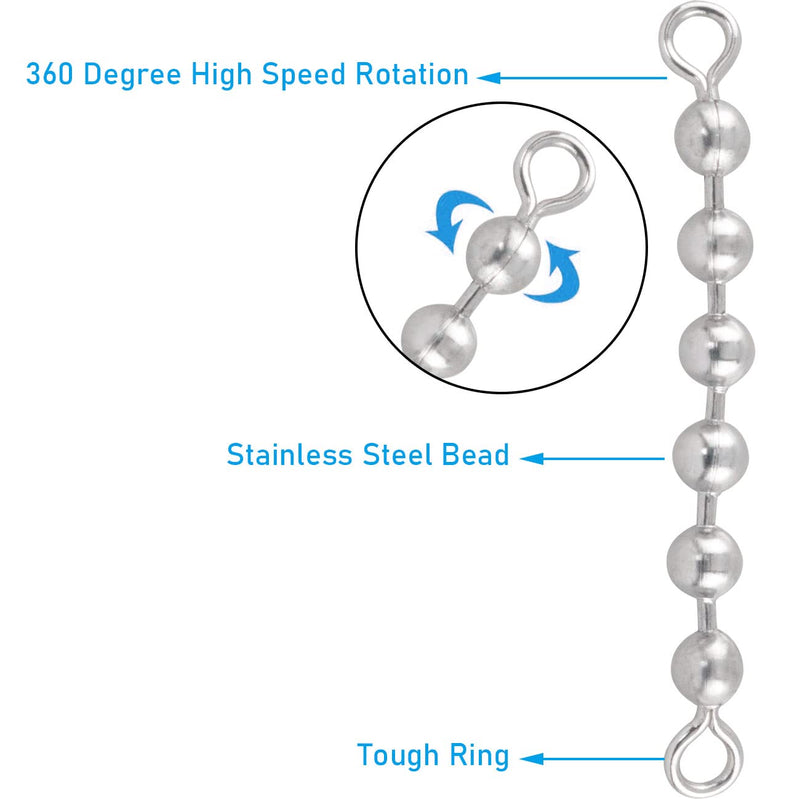 WHYHKJ 10pcs Fishing Bead Chain Swivels Stainless Steel 304 Solid Ring Rolling Bead Chain Connector Catfish Rig Fishing Tackle Fishing Gear, Silver - BeesActive Australia