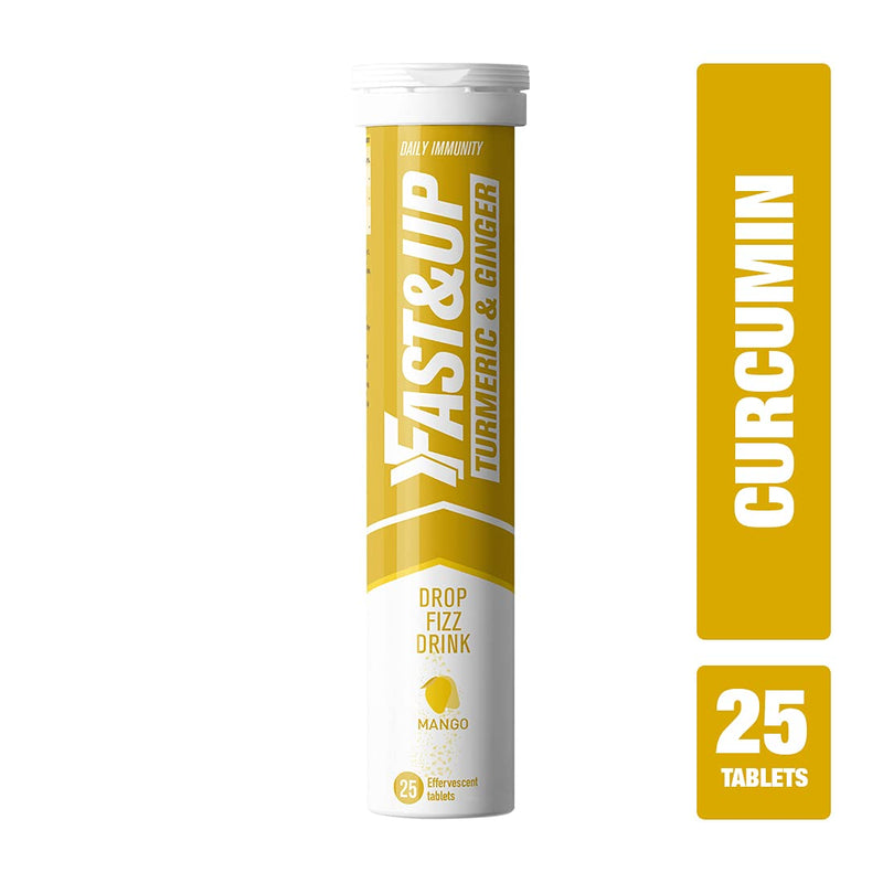 Fast&Up Turmeric & Ginger � Natural Curcumin � Super Herbs � Zinc, Ginger & Black Pepper � 25 Effervescent Tablets - Mango Flavour 25 Count (Pack of 1) - BeesActive Australia