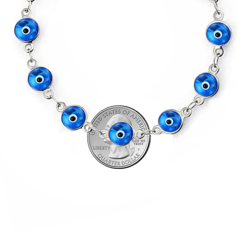Savlano 925 Sterling Silver Glass Bead Evil Eye Bracelet - 7" inch Evil Eye Bracelet for Women & Girls Comes with Gift Box Blue - BeesActive Australia