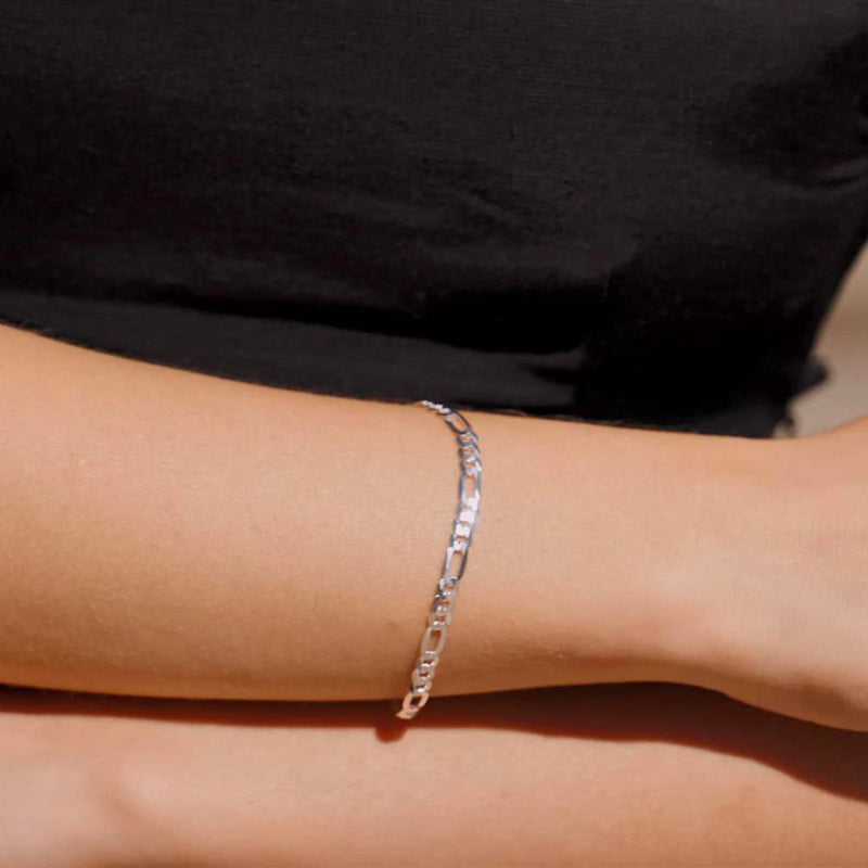 QUADRI - Figaro Link Chain in 925 Sterling Silver Italian 5MM Bracelet for Women Men Girls Boys - 7 to 9 Inch - Premium Quality Made in Italy Certified - Gift Box Included 8.5 Inches - BeesActive Australia