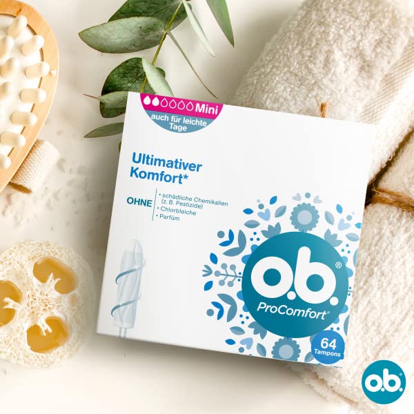 o.b. ProComfort Mini Tampons for Light/Medium Days, with SilkTouch Surface for Ultimate Comfort & Reliable Protection (64 Pack) - BeesActive Australia