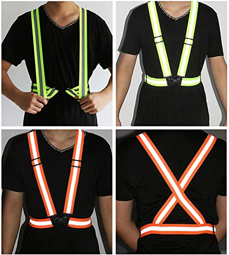 SGHVLU Running Reflective Vest 2 Pieces ElasticAdjustable ReflectiveVest with4 High-Visibility ReflectiveBelts Fluorescent Green + Orange - BeesActive Australia