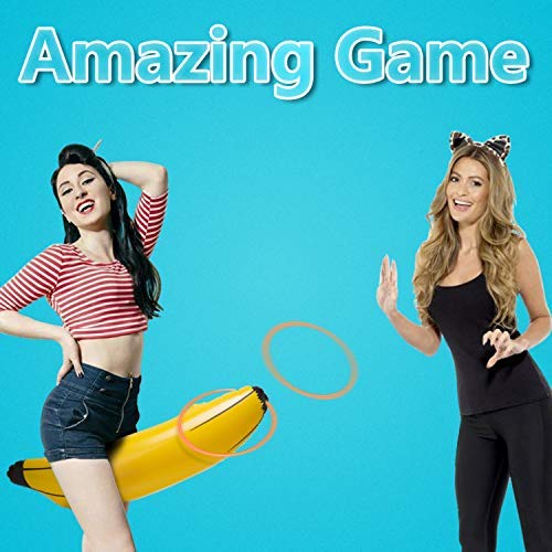 [AUSTRALIA] - June Fox Inflatable Banana Ring Toss Game for Bachelorette Party, Bridal Shower Decorations for Engagement Party, Lingerie Party (2 Pieces 26" Bananas & 6 Pcs Toss Rings) 