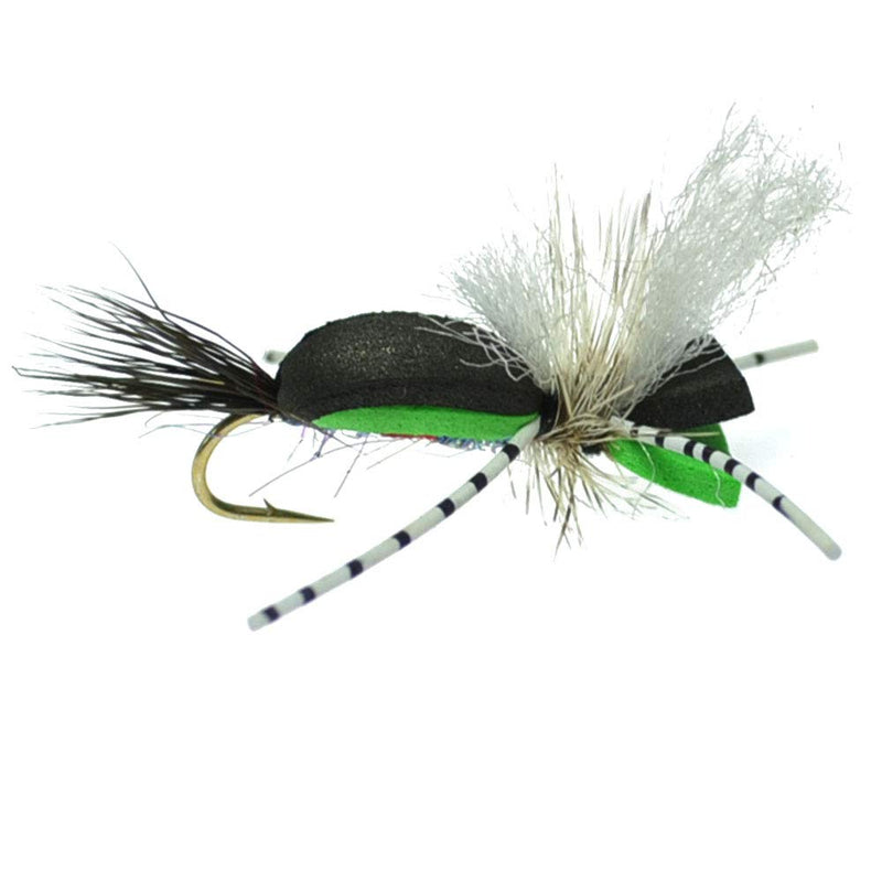 The Fly Fishing Place Hippie Stomper Black Green Foam Body Trout Bass Dry Fly Fishing Flies - Set of 4 Hook Size 10 - BeesActive Australia