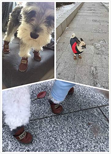PIHAPPY Warm Winter Little Pet Dog Boots Skidproof Soft Snowman Anti-Slip Sole Paw Protectors Small Puppy Shoes 4PCS S Brown - BeesActive Australia