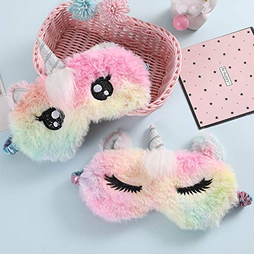 Cute Fluffy Faux Fur Unicorn Cartoon Animal Sleeping Sleep Mask Eye Shade Cover Funny Eye Mask for Sleeping Women Girls Kids - BeesActive Australia