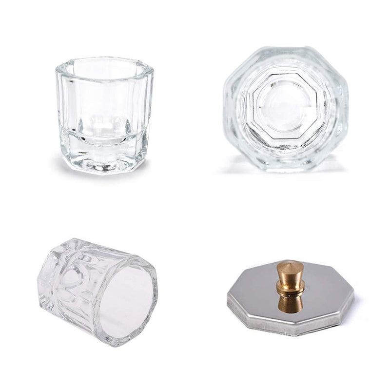 Kalolary 2 Pcs Mini Dappen Dish for Nail Acrylic Powder, Glass Crystal Cup with Stainless Steel Lid Nail Art Acrylic Liquid Powder Nail Crystal Bowl Glassware Tools for Nail Art Manicure - BeesActive Australia