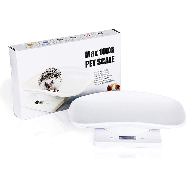 Digital Pet Scale, Small Animal Scale with Tape Measure, Multifunction Kitchen Food Scale, Weighing Max 22lbs, Size 12"x8" Inch, LCD Electronic Weight Scale for Kitten/Puppy/Hamster/Little Bird(White) - BeesActive Australia