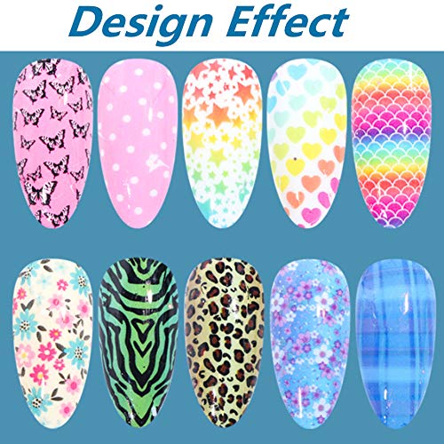 Valuu 10 Rolls Nail Foil Transfer Stickers Colourful Flower love Leopard Star Nail Foil Adhesive Decals Starry Sky Manicure Transfer Tips Nail Art DIY Decoration set - BeesActive Australia