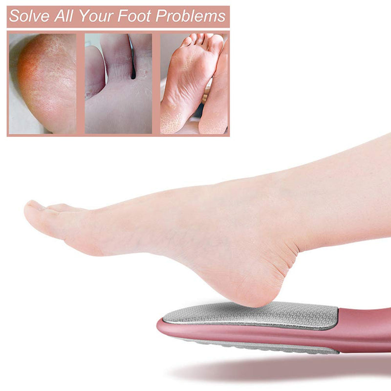 Pedicure Rasp Foot File with Holder, No-Cut Stainless Steel Foot Care with Non-Slip Handle Pedicure File to Removes Hard Skin, Can Be Used On Both Dry and Wet Feet (Foot File-Pink) Foot File-Pink - BeesActive Australia