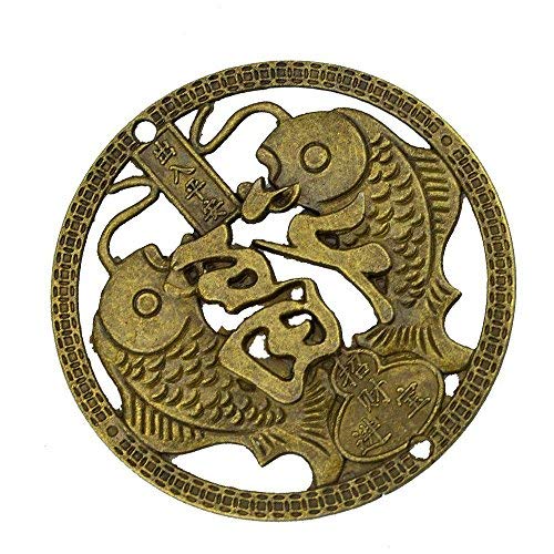 3pcs 2.4" Chinese Fortune Coins - Feng Shui Coins Double Fish W Fu Meaning: Luck -Good Luck,Fortune Success - BeesActive Australia