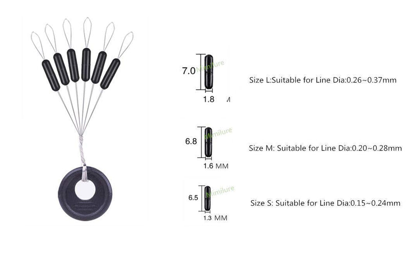 Mimilure Rubber Fishing Bobber Stopper,6 in 1 Float Sinker Stops,Black Orange & Colorful Oval Cylinder,L M S Float Stop Available Black & Cylinder S-150PCS - BeesActive Australia