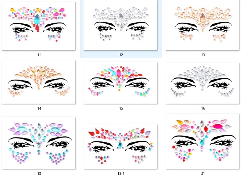 9 PCS Face Gems Adhesive Glitter Jewel Tattoo Sticker Festival Gems Rave Party Body Make Up Z9ZAKMIXA - BeesActive Australia