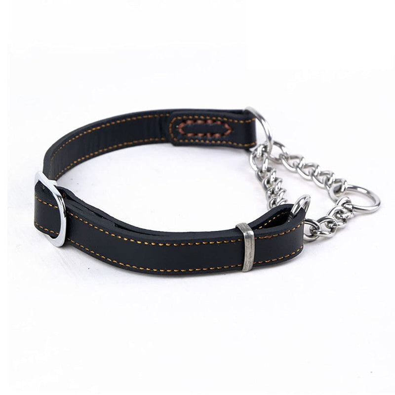 Love Dream Martingale Collars for Dogs, Genuine Leather Training Dog Collar, Stainless Steel Chain Anti-Escape No Pull Dog Collar for Medium Large Dogs L(15.7"-20.9") Black - BeesActive Australia