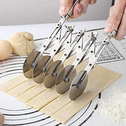 5 Wheel Pastry Cutter with Handle Stainless Steel Double cutter Adjustable Pizza Slicer Multi-Round Dough Cutter Roller (silver) Silver - BeesActive Australia