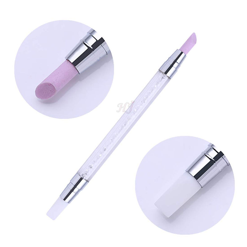 2 Way Quartz Stone Nails Cuticle Remover Pusher + Rhinestone Crystal Nail Art Brush Pen Silicone Head Carving Emboss Shaping Hollow Sculpture Acrylic Manicure Dotting Tools Pack of 1, HJ-NAT156 - BeesActive Australia