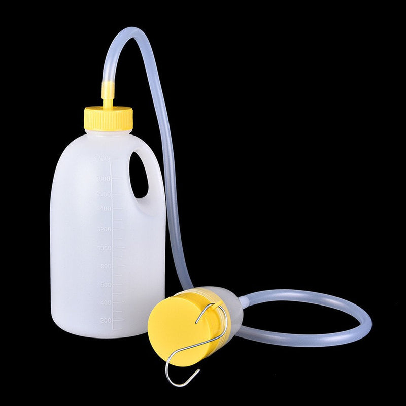 YUMSUM Travel Male Bed Urinal Pee Bottle Night Drainage Container Urine Collector with Tube for Men,1700 ML (Yellow) - BeesActive Australia