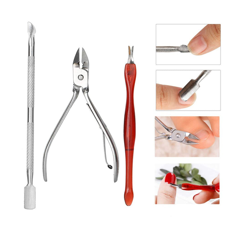 3 Pieces Cuticle Nipper with Cuticle Pushicle Cuticle Decorator in Stainless Steel Cuticle Remover and Nail Cutter and Foot Fingernail - BeesActive Australia