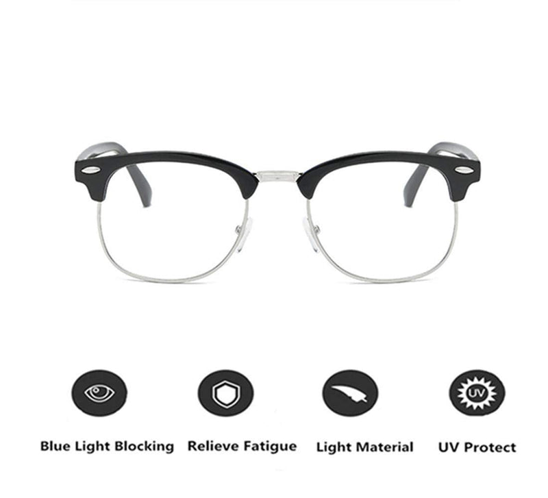 LNTICB� Blue Light Blocking Glasses Computer Reading Glasses Retro Eyeglasses Frame Anti UV Transparent Lens Anti Eye Fatigue Lightweight Fashion Professional Unisex for Smartphone Screens Computer TV Silver Black - BeesActive Australia