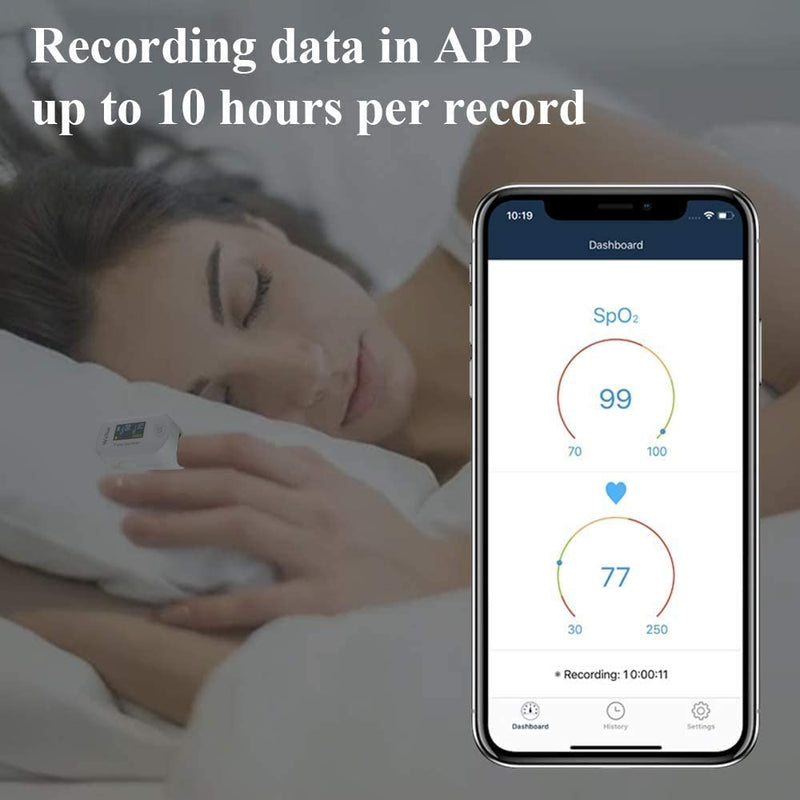 Pulse Oximeter, Bluetooth Finger Clip Oximeter, Blood Oxygen Saturation Meter, Portable Fingertip Oxygen SPO2 Level Health Monitor, White - BeesActive Australia