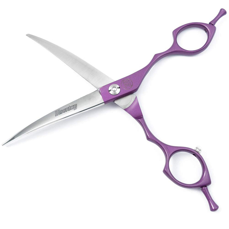 Moontay 6.5" Professional Curved Pet Grooming Scissor, Dog Cat Grooming Shear/Scissor Hair Cutting Shear with Double Finger Rests, 440C Japanese Stainless Steel Grooming Scissor, Purple Curved Scissor - BeesActive Australia