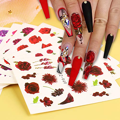 Butterfly Nail Art Sticker Decals Nails Supply Butterfly Flower Design 24 Sheets Retro Roses Flowers Water transfer Stickers for Women Fingernails Manicure Nail Art Decoration 24pcs Rose - BeesActive Australia