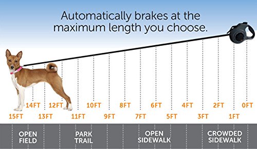 Dial A-Distance Retractable Dog Leash, Adjustable 0 to 15 Feet, Auto Brake and One Button Lock - BeesActive Australia