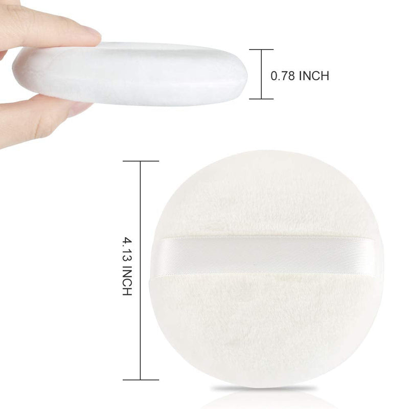 Teenitor 4 Pcs 4.13 inch Powder Puff For Body Powder Loose Powder, Ultra Soft Large Round Velour Smooth Apply Puff With Ribbon Band Handle White - BeesActive Australia