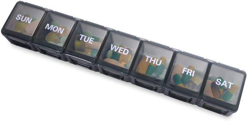 SUKUOS Pill Box 7 Day Extra Large Weekly Pill Organiser Travel Pill Case BPA Free Pill Dispenser BPA Free (Once a Day) - Black - BeesActive Australia