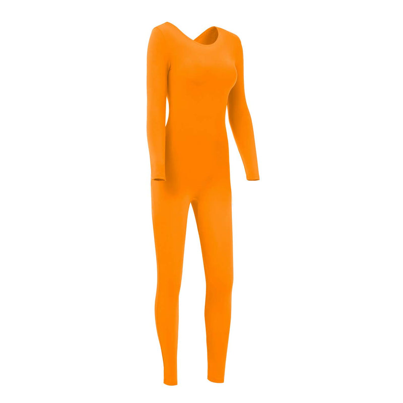[AUSTRALIA] - SUPRNOWA Unisex Scoop Neck Footed/Footless Long Sleeve/Sleeveless Lycra Spandex Unitard (Medium, Orange (Footless)) 