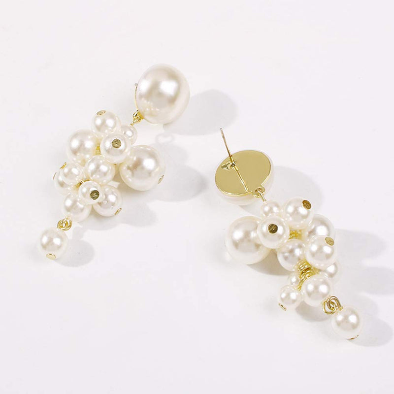 Xerling Charm Pearl Earrings Elegant Dangle Hoop Earrings Pearl Cluster for Women Dangle Drop Stud Earrings - BeesActive Australia