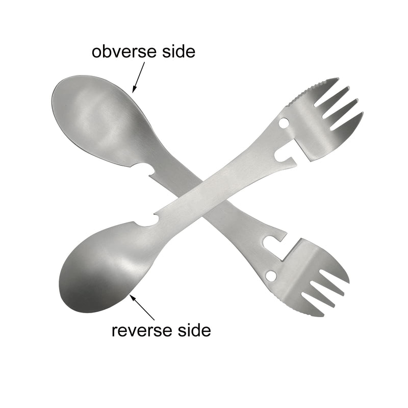 Pinenjoy 2Pcs Multi-Function Camping Spork 18/10(304) Stainless Steel Spoon Fork Knife Can Opener Bottle Opener 5 in 1 Protable Utensil for Outdoor Camping, Hiking, Fishing, Boating,BBQ,Travel - BeesActive Australia