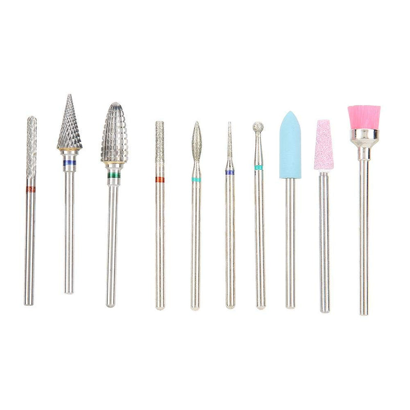 Zetiling Electric Nail Drill Bits Set, 10pcs Nail Drill Bits Set, Tungsten Steel Ceramics Nail Art Grinding Drill Bit Manicure Pedicure Nail Polishing Machine Accessory - BeesActive Australia