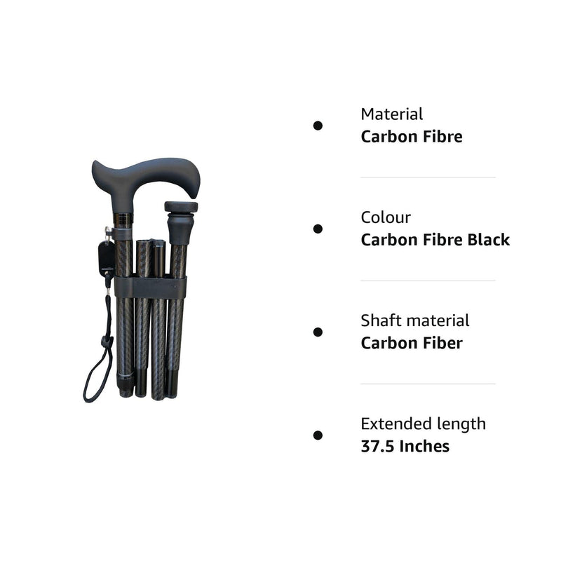 Deluxe Carbon Fibre 4-Part Folding Adjustable Walking Stick Cane for Men, Ladies and Women with Soft Grip Handle - 33.5” to 37.5” - BeesActive Australia