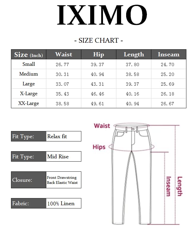 IXIMO Women's Tapered Pants 100% Linen Drawstring Back Elastic Waist Ankle Length Pants Dark Khaki Medium - BeesActive Australia