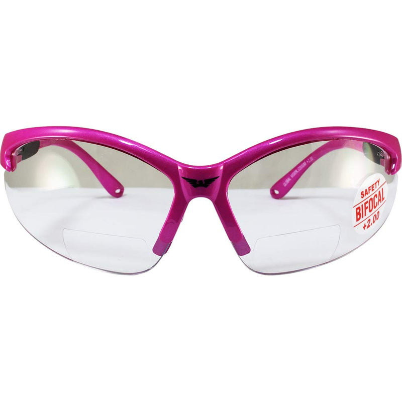 Global Vision Cougar Safety Glasses Hot Pink Frame 2.0x Magnification Bifocal Clear Lens - BeesActive Australia