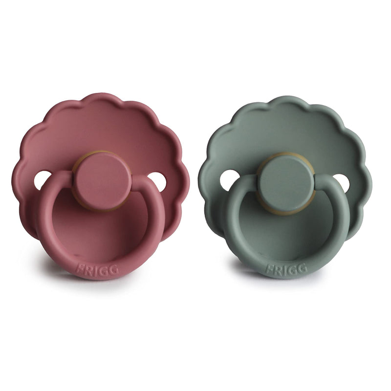 FRIGG Daisy Natural Rubber Baby Pacifier | Made in Denmark | BPA-Free (Dusty Rose/Lily Pad, 0-6 Months) 2-Pack - BeesActive Australia