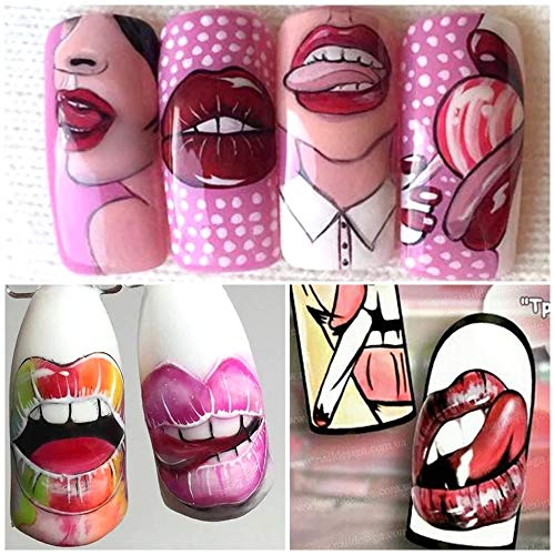 NAIL ANGEL 9 Sheets Nail Art Water Decals Water Transfer Sticker Lips Beauty Different Patterns Decals for fingernail and toenail Manicure 10190 - BeesActive Australia