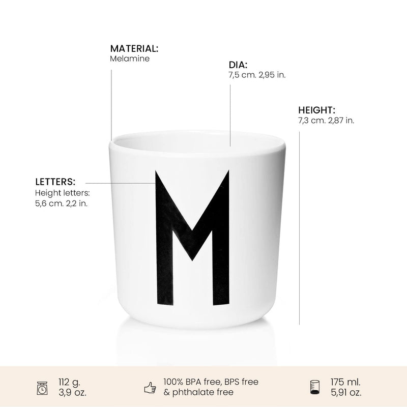 Design Letters Melamine Sippy cups for Baby 7 Oz A-Z | Kids Cups Designed in Denmark Reusable Cup for Baby 6+ Month|Learning Cup BPA/BPS Free | Children Drinking Cup Dishwasher Safe, Toddler Cup White .M - BeesActive Australia
