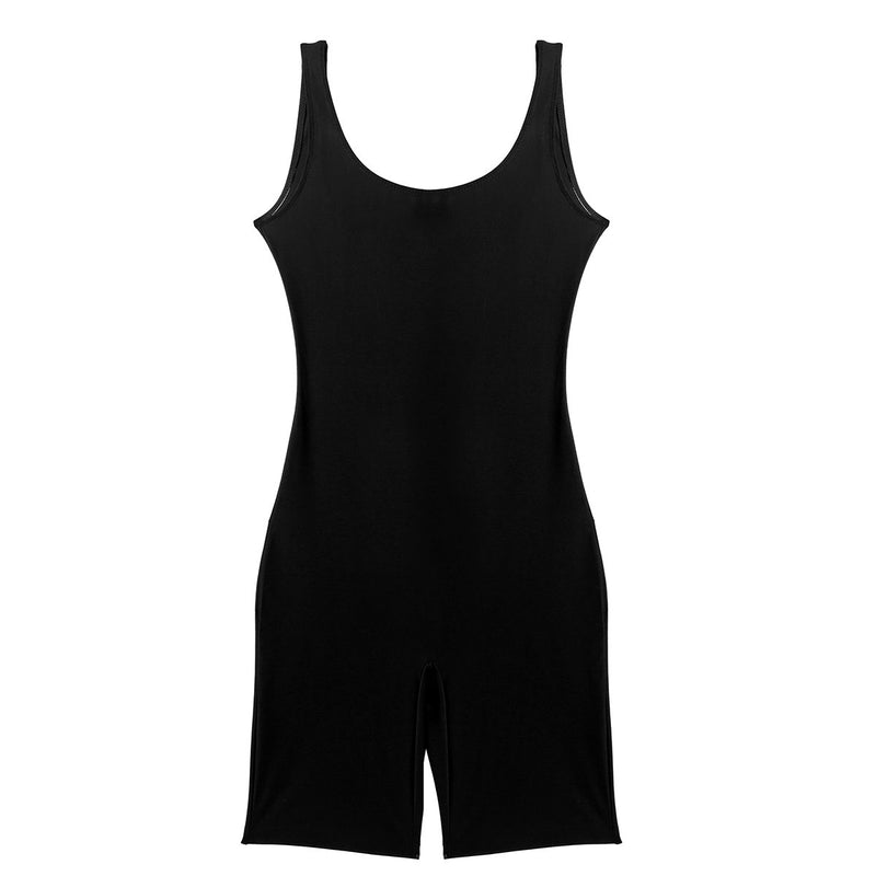 [AUSTRALIA] - moily Women's Sleeveless Bodycon Stretch Knee Length Leotard Tank Bodysuit Sports Active Jumpsuit Black Medium 