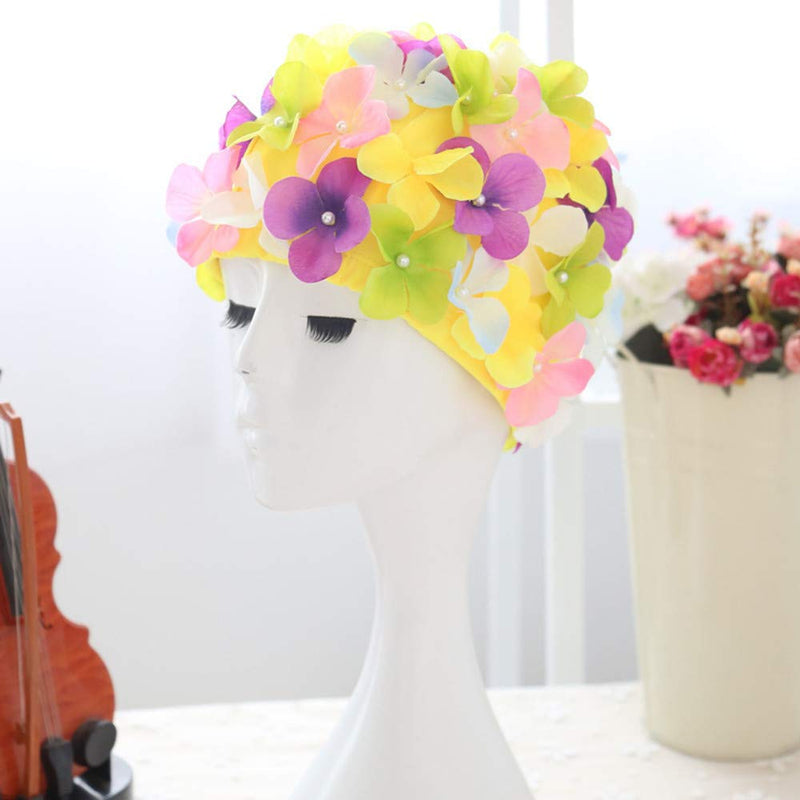 QTMY Flower Pearl Swimming Caps for Women Adult,hot Spring Bath Cap Swim Hats (Colorful) - BeesActive Australia
