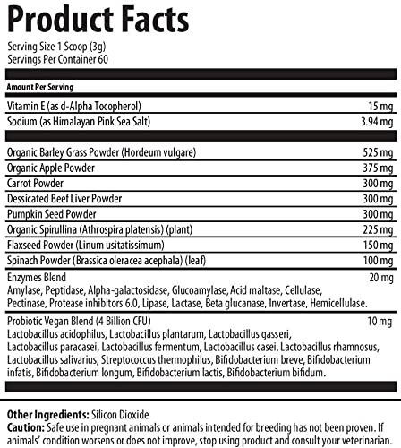 MacroLife Naturals MacroPets Supplement Greens Superfood Topper Dog, Cat, Small Mammal - Natural Nutrition Boost Probiotics, Digestive Enzymes, Vitamin E - Healthy Immune, Gut Flora & Energy - 6.35oz - BeesActive Australia