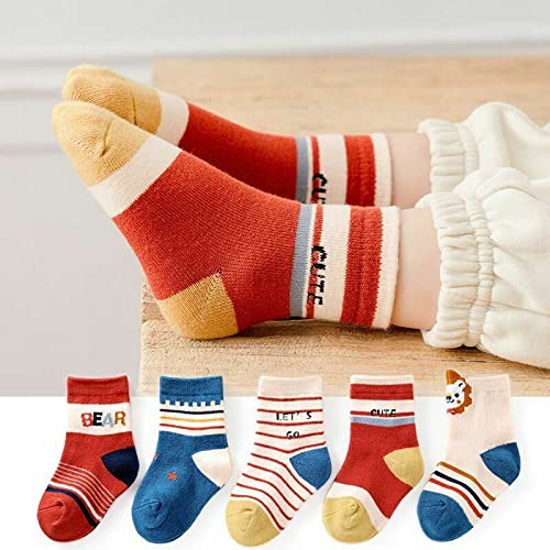 PONPY 5 Pair Pack Kids' Boys' Cotton Socks Children's Winter Warm Striped Socks for 1-10 Years Old 2T - BeesActive Australia
